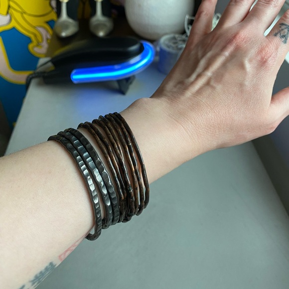 SOLD LOT Free People Gypsy Sterling Copper Bangle Bracelets goth punk grunge 90s - Picture 4 of 9